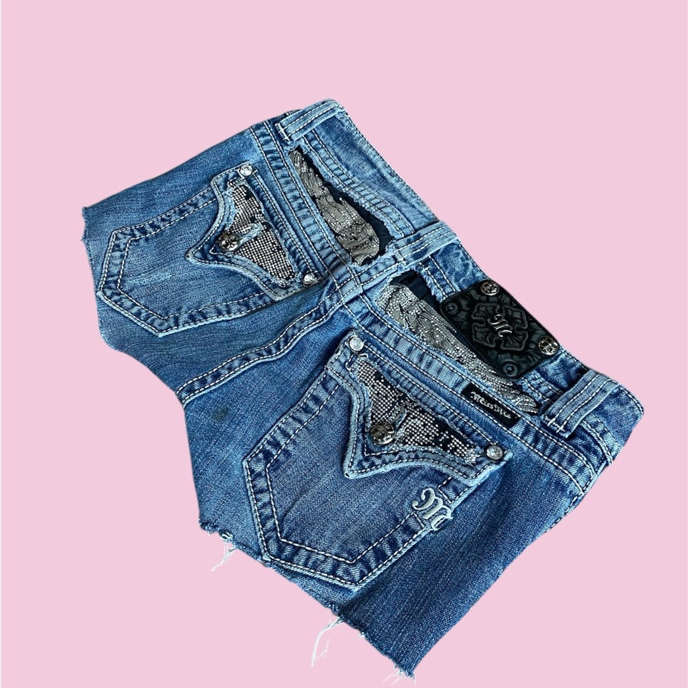 Miss Me Blue Jean Shorts with Silver Accents